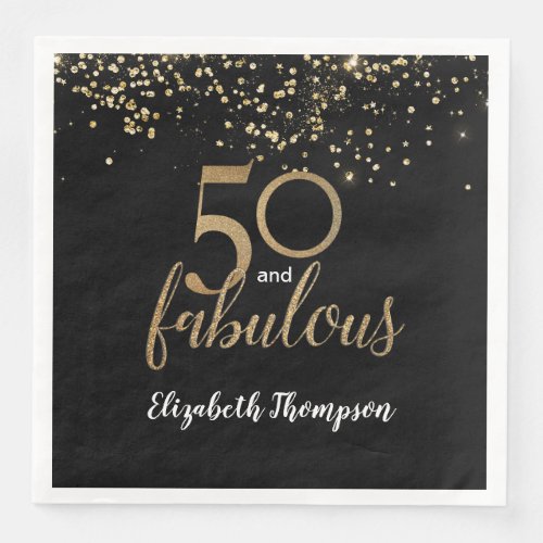 Black Gold Confetti 50 and fabulous 50th birthday Paper Dinner Napkins