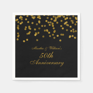 Black Gold Confetti 50th Anniversary Paper Napkins