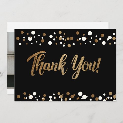 Black Gold Confetti 50th birthday Custom photo Thank You Card