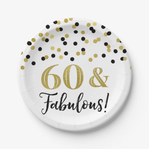 Black Gold Confetti 60 and Fabulous Birthday Paper Plates