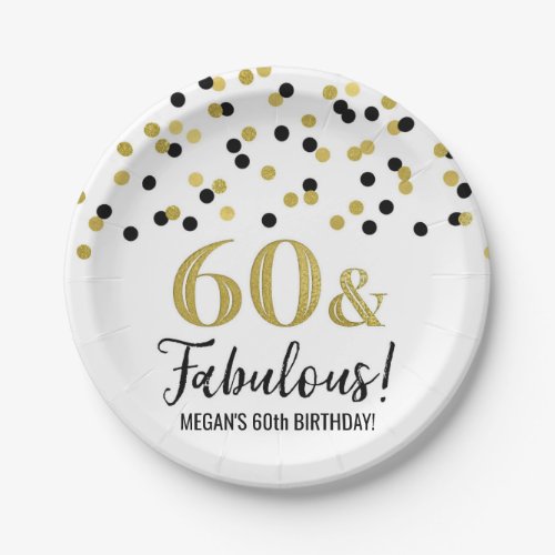 Black Gold Confetti 60 and Fabulous Birthday Paper Plates