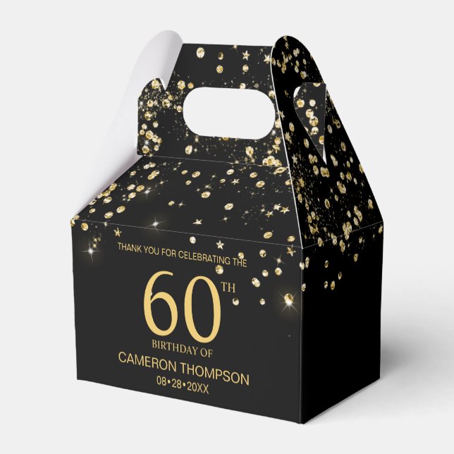 Black Gold Confetti 60th birthday Elegant custom Favor Boxes (Back Side)
