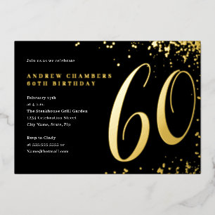 Black Gold Confetti 60th Birthday Foil Invitation