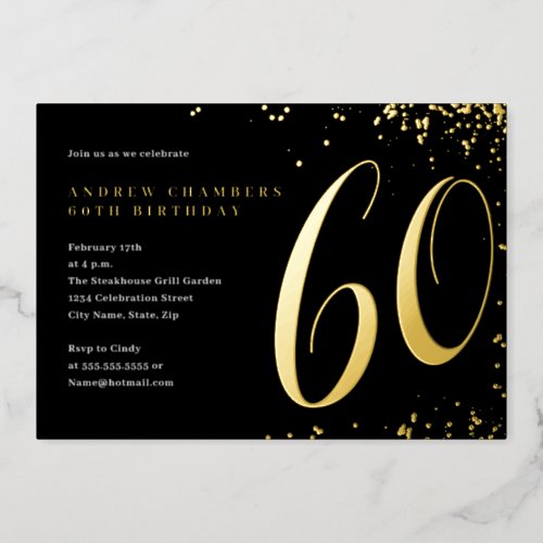 Black Gold Confetti 60th Birthday  Foil Invitation