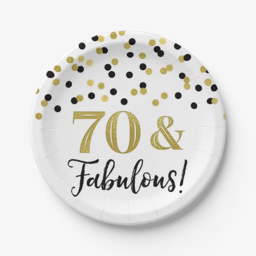 Black Gold Confetti 70 and Fabulous Birthday Paper Plates
