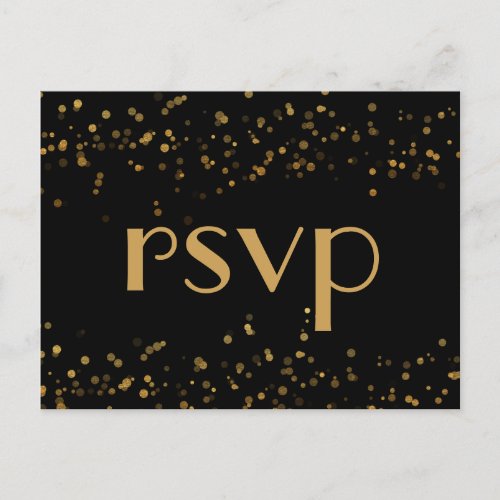 Black Gold Confetti Art Deco RSVP Invitation Postcard