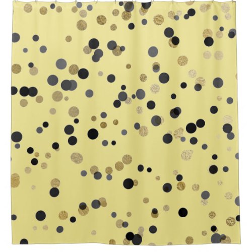 Black Gold Confetti Big Dots Canary Yellow Urban Shower Curtain