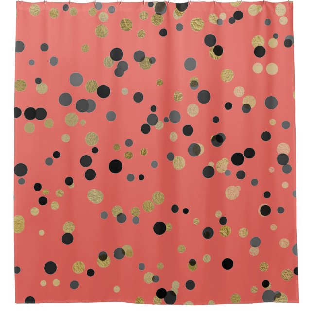 Black Gold Confetti Big Dots Coral Pastel Urban Shower Curtain (Front)