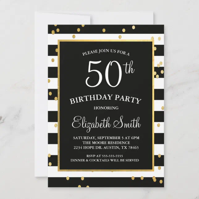 Black & Gold Confetti Birthday Invitation | Zazzle