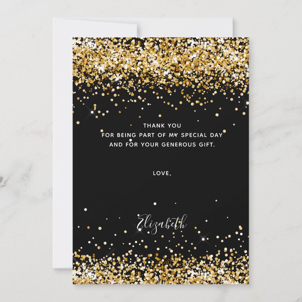 Black gold confetti birthday thank you card - Snuggle Hamster Designs