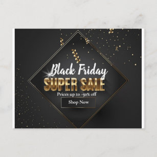 Black & Gold Confetti Black Friday Super Sale Postcard