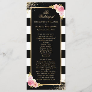 Black Gold Confetti Blush Pink Floral Wedding Program