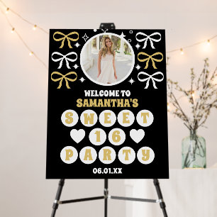 Black Gold Confetti Bow Photo Sweet 16 Welcome Foam Board