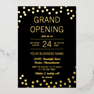 Black & Gold Confetti Business Grand Opening Foil Invitation