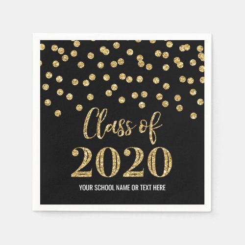 Black Gold Confetti Class of 2020 Graduation Napkins