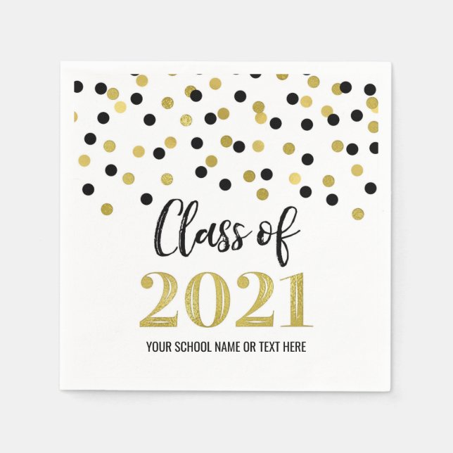 Black Gold Confetti Class of 2021 Graduation Napkins (Front)