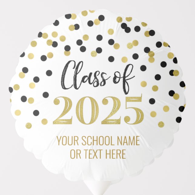 Black Gold Confetti Class of 2025 Graduation Balloon (Front)