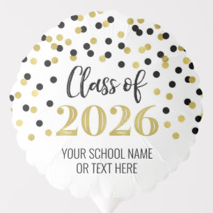 Black Gold Confetti Class of 2026 Graduation Balloon