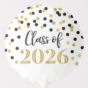 Black Gold Confetti Class of 2026 Graduation Balloon