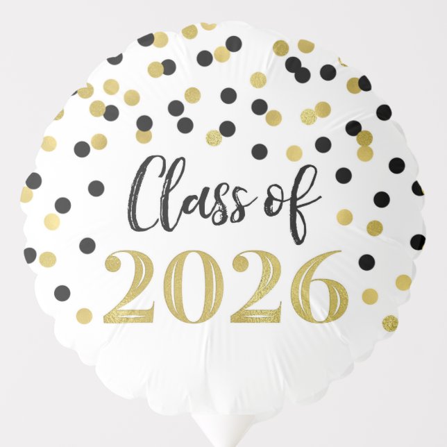 Black Gold Confetti Class of 2026 Graduation Balloon (Front)