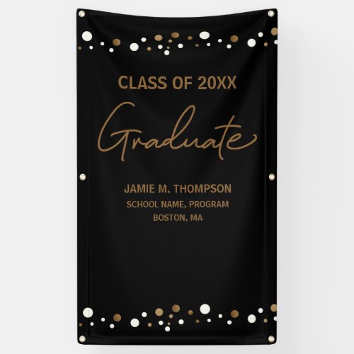 Black Gold Confetti Class of school backdrop grad Banner