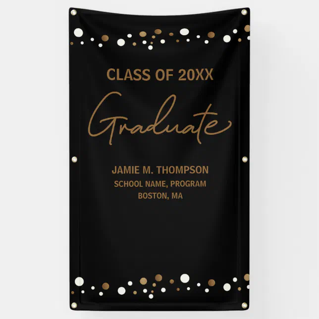 Black Gold Confetti Class of school backdrop grad Banner | Zazzle