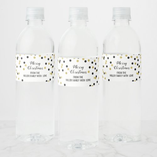 Black Gold Confetti Custom Merry Christmas Water Bottle Label