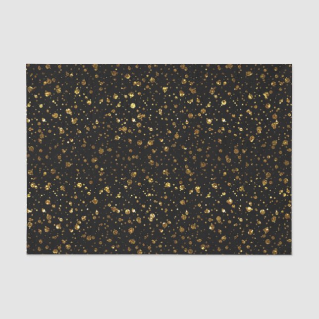 Black Gold Confetti Dots Elegant Glam Tissue Paper (Front)