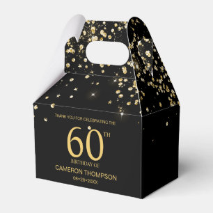Black Gold Confetti  Elegant custom 60th birthday Favor Boxes