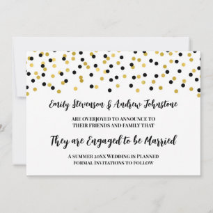Black Gold Confetti Engagement Announcement