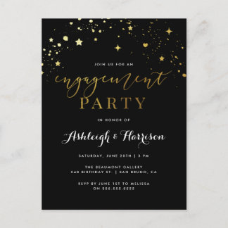 Black & Gold Confetti Engagement Party Invitation Postcard