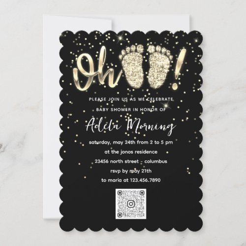 Black  Gold Confetti Feet Baby Boy QR CODE   Invitation