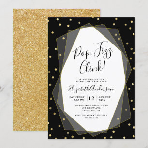Black Gold Confetti Geometric Bachelorette Party Invitation