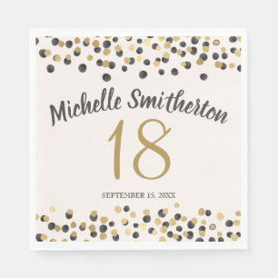 Black Gold Confetti Glitter 18th Birthday Napkins