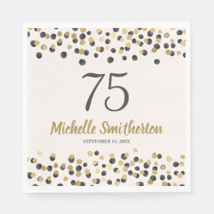 Black Gold Confetti Glitter 75th Birthday Napkins