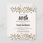 Black Gold Confetti Glitter 80th Birthday Invitation<br><div class="desc">Elegant black and gold confetti glitter on white 80th birthday party invitation for women. Contact me for assistance with your customizations or to request additional matching or coordinating Zazzle products for your event.</div>