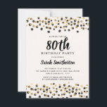 Black Gold Confetti Glitter 80th Birthday Invitation<br><div class="desc">Elegant black and gold confetti glitter on white 80th birthday party invitation for women. Contact me for assistance with your customizations or to request additional matching or coordinating Zazzle products for your event.</div>