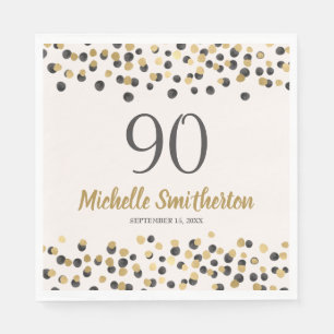 Black Gold Confetti Glitter 90th Birthday Napkins