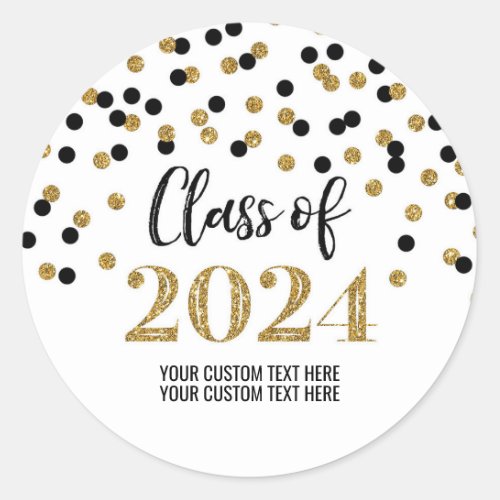 Black Gold Confetti Graduation 2024 Classic Round Sticker