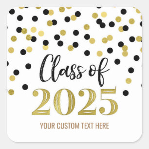 Black Gold Confetti Graduation 2025 Square Sticker