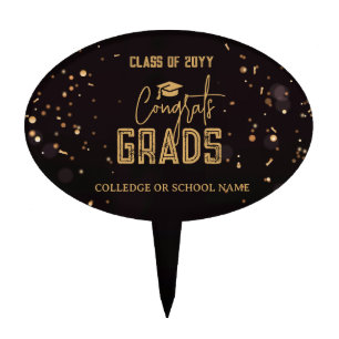 Black Gold Confetti Graduation 2026 Personalized Cake Topper