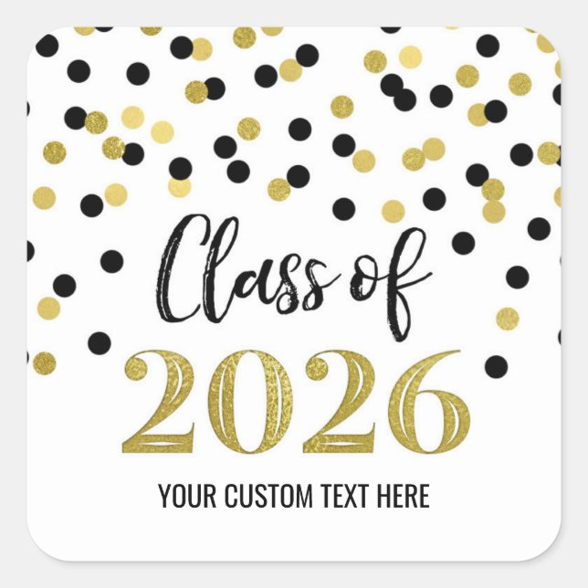 Black Gold Confetti Graduation 2026 Square Sticker (Front)