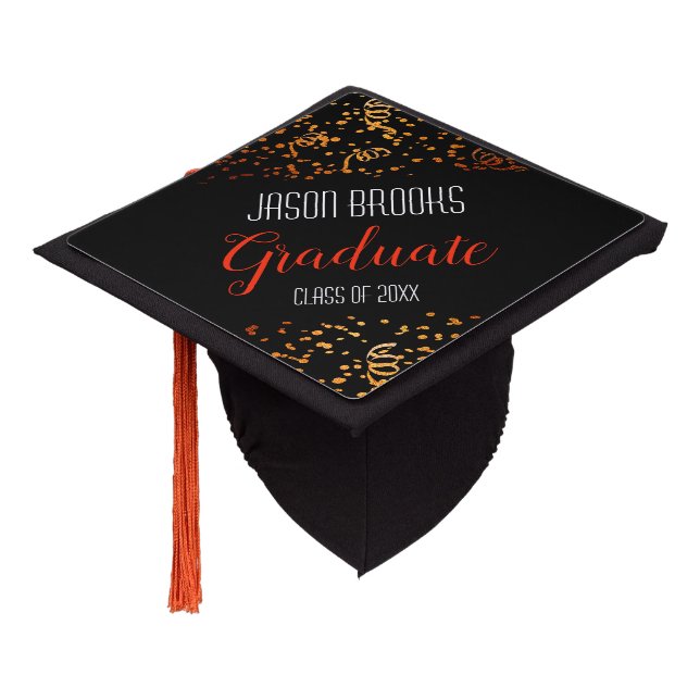 Black Gold Confetti Graduation Graduation Cap Topper (Angled)