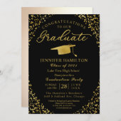 Black Gold Confetti Graduation Party Invitation (Front/Back)