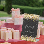 Black gold confetti guest favors pedestal sign<br><div class="desc">Black background. Decorated with faux gold confetti.  With the text: Favors,  please take one!  White text.</div>