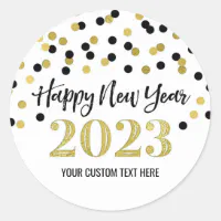 2024 happy new year,gold metallic sparkles classic round sticker