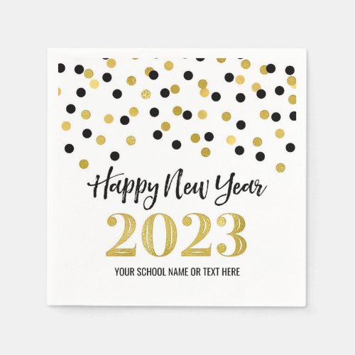 Black Gold Confetti Happy New Year 2023 Napkins