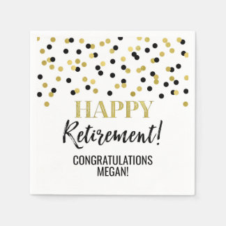 Black Gold Confetti Happy Retirement Napkins