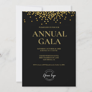 Black Gold confetti logo Gala corporate Elegant Invitation