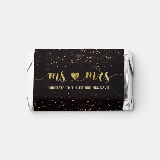 Black Gold Confetti Ms to Mrs Bridal Shower Hershey's Miniatures (Front)